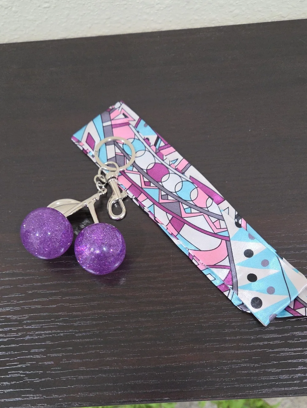 Glitter Purple Large Cherry Purse Charm And Twilly